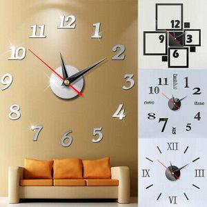 Posh & Perfect  כל מה שאתה צריך  לבית 2021 Modern Large Wall Clock 3D Mirror Sticker Unique Big Number Watch DIY Decor