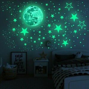 Posh & Perfect  כל מה שאתה צריך  לבית Luminous Full Moon Wall Sticker Bedroom Glow In The Dark Home Art Decal Decor UK